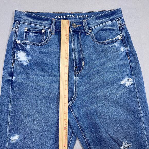 American Eagle Jeans Women 4 The Mom‎ High Rise Cropped Jeans Distressed Raw Hem - Picture 4 of 11